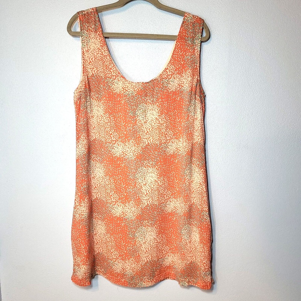 Tulle Sleeveless Bow Back Orange Cream/Blue Lined Shift Mini Dress Size Large